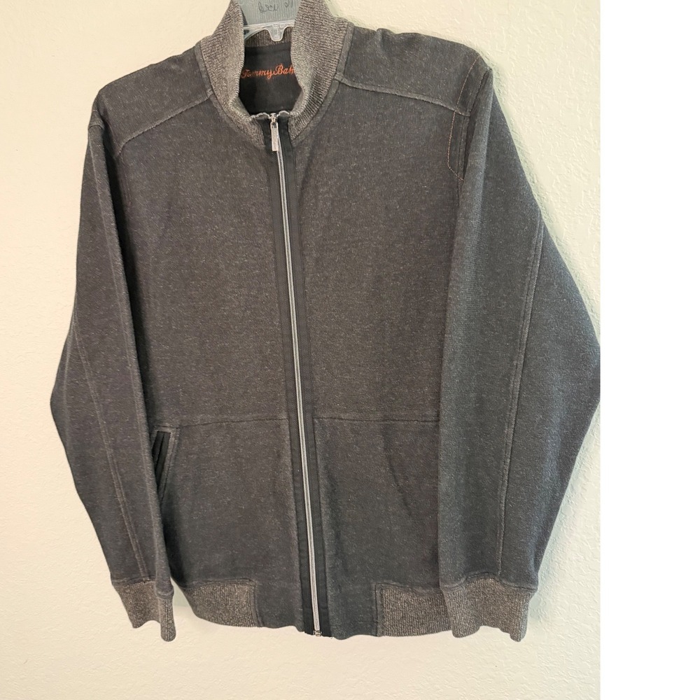 Tommy Bahama XL Full Zip Sweatshirt Jacket Charcoal Gray 100% Cotton Golf